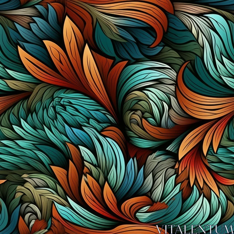 Colorful Abstract Leaves Pattern - Retro Vintage Design AI Image