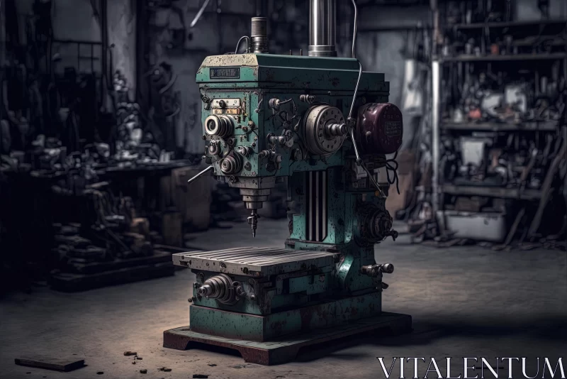 Dark and Mysterious Industrial Machine in Workshop AI Image