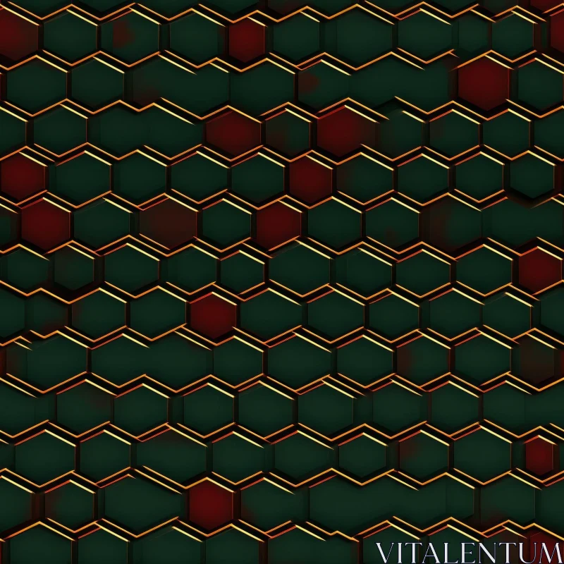 AI ART Dark Green and Burgundy Hexagon Pattern - Geometric Design