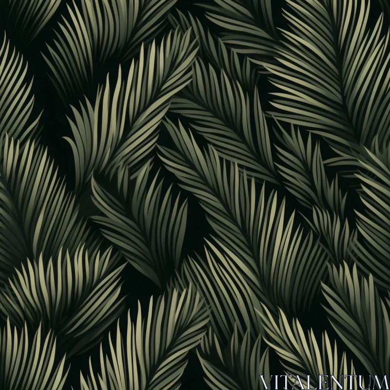AI ART Dark Green Palm Leaves Seamless Pattern - Tropical Background