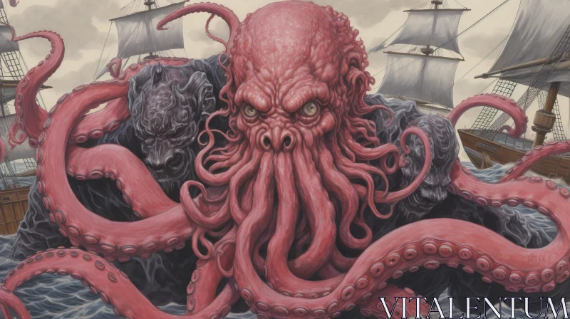 Enigmatic Octopus Creature Painting AI Image