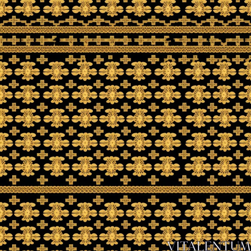 AI ART Gold Floral and Cross Seamless Pattern on Black Background