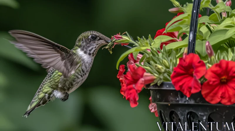 AI ART Graceful Hummingbird and Red Flower in Nature