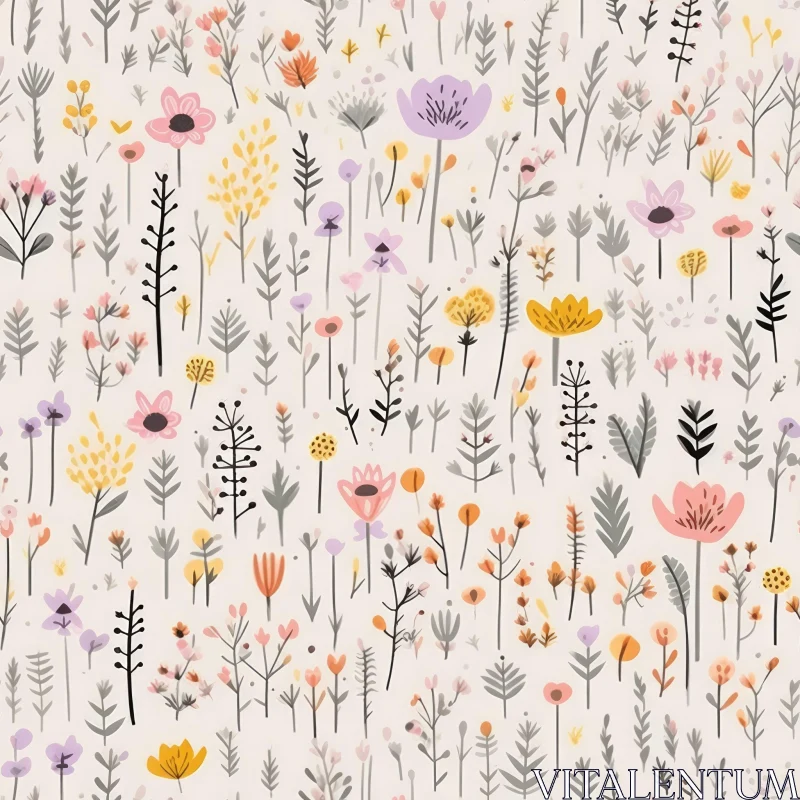 Hand-drawn Floral Pattern - Cream Background AI Image