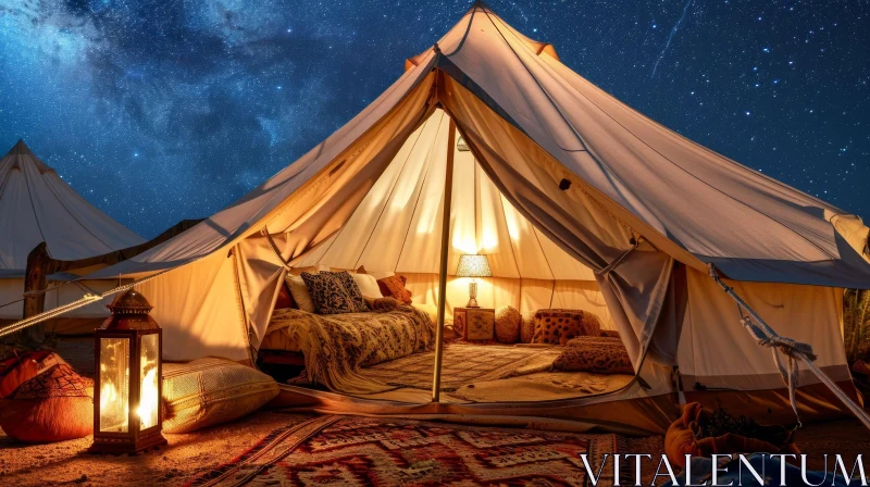 AI ART Luxury Tent Under Starry Night Sky | Natural Setting
