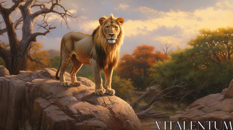 Majestic Lion Painting in Savanna AI Image