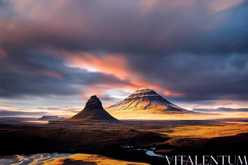 Majestic Mountain and Serene Lake in Iceland at Sunset AI Image