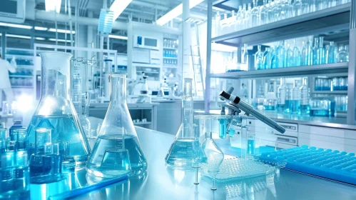 Modern Chemical Laboratory with Glass Beakers and Test Tubes