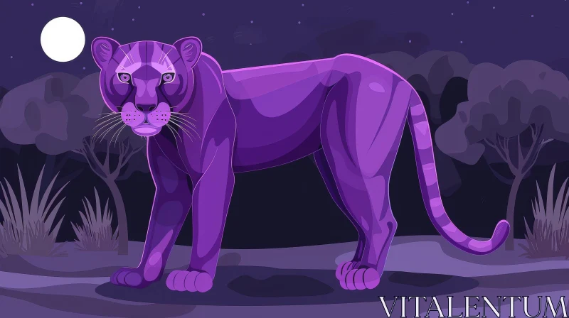 AI ART Purple Panther in Dark Forest Digital Painting