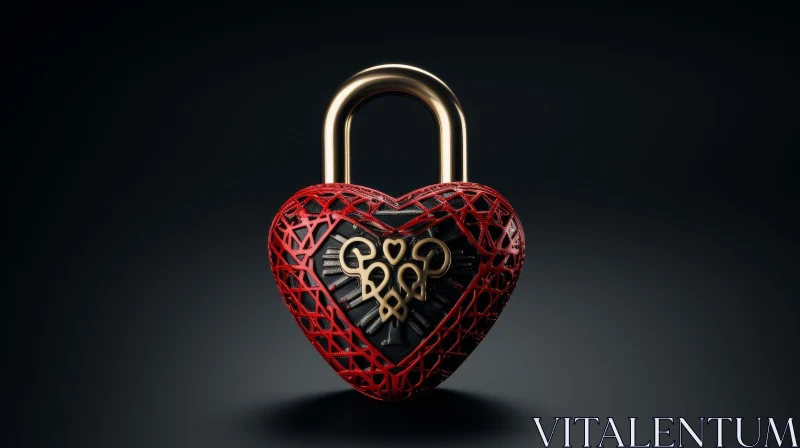 AI ART Red Heart-Shaped Padlock 3D Rendering