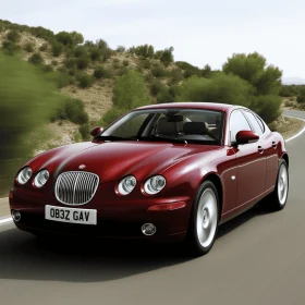 Red Jaguar Sedan Driving Down the Street | Photorealistic Still Life