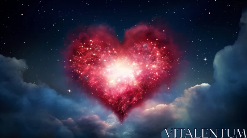 Romantic Night Sky Firework | Valentine's Day Image AI Image