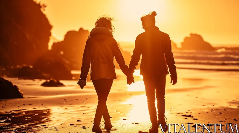 Romantic Sunset Beach Walk AI Image