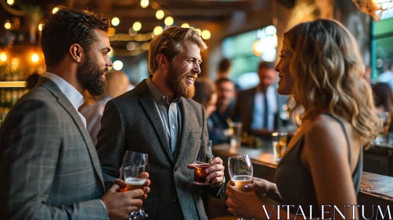 Vibrant Bar Scene with Conversing Individuals AI Image