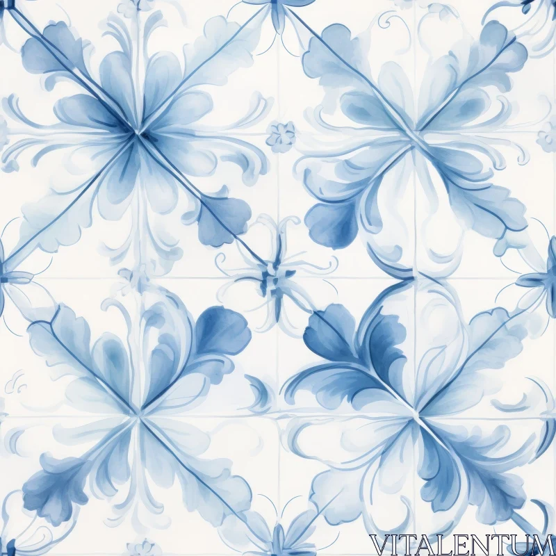 Blue and White Floral Portuguese Tile Pattern AI Image