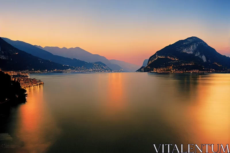 Captivating Sunset over Lake Como: A Majestic Natural Landscape AI Image