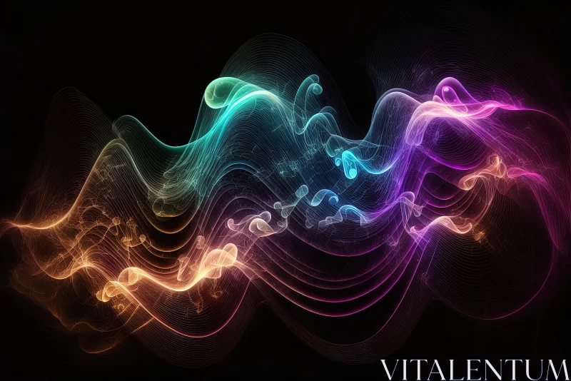 Colorful Abstract Light Wave Pattern on Dark Background AI Image