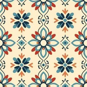 Colorful Floral Tile Pattern on Cream Background