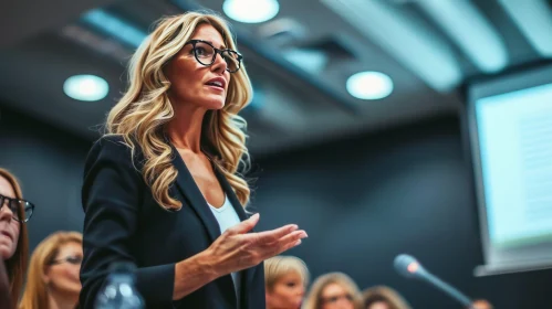 Confident Businesswoman Giving Speech at Conference