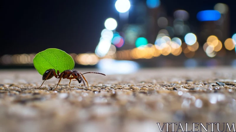 Detailed Ant with Green Leaf Close-up Photo AI Image