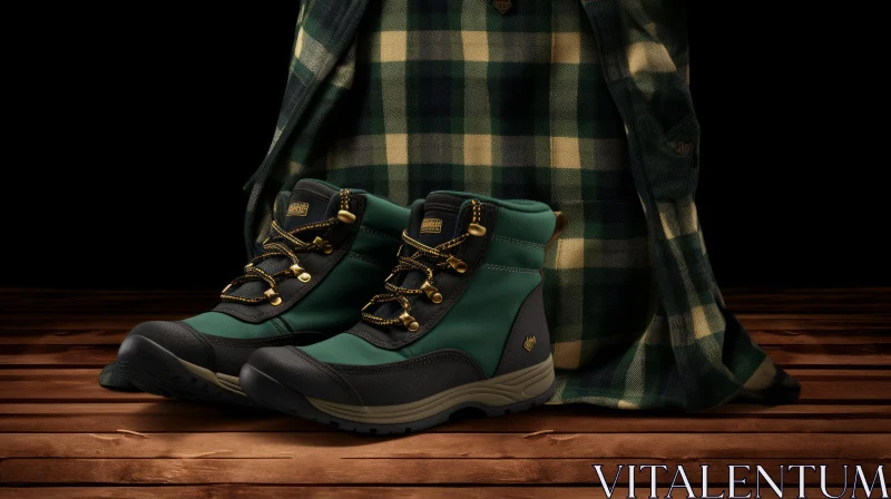 AI ART Green and Black Lace-up Boots and Plaid Jacket Fashion Shot