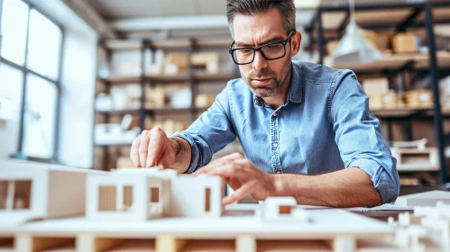 Masterful Architect at Work: Crafting a Model of a House