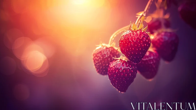 AI ART Sunlit Juicy Strawberries on Vine