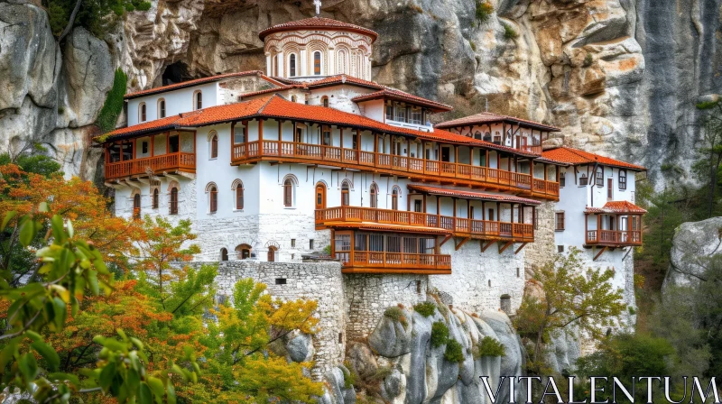 Whitewashed Monastery in the Mountains: A Serene Retreat AI Image