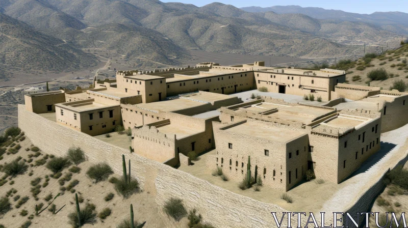 Ancient Stone Fortress on Hilltop | Desert Region | Mountains AI Image