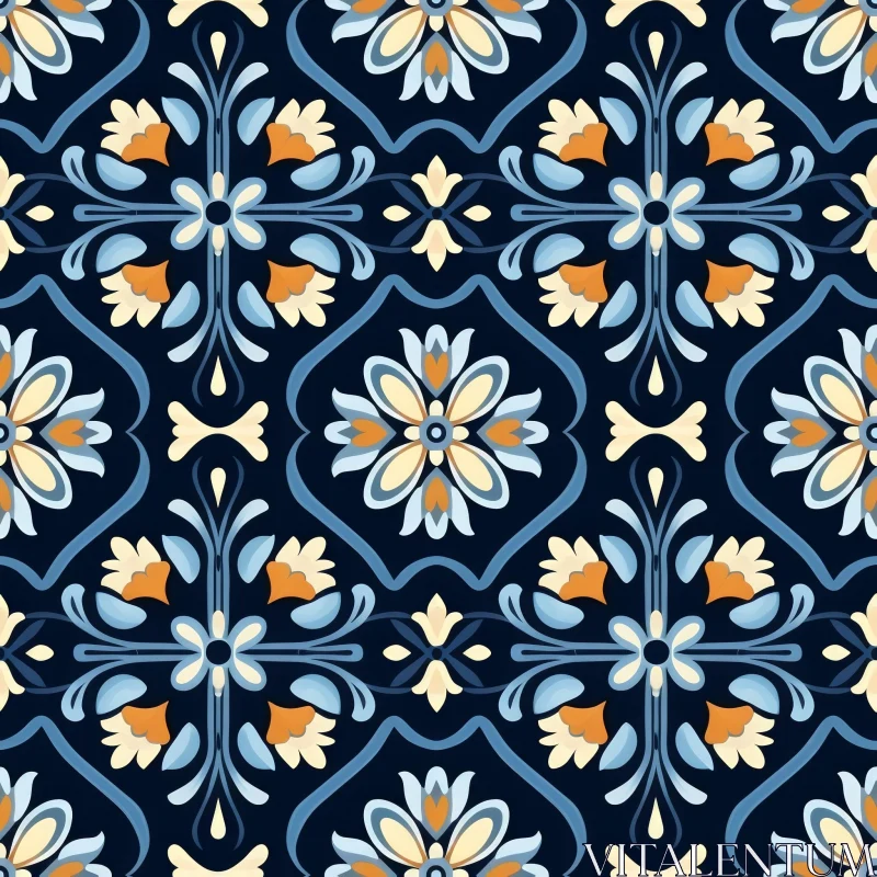 Blue and White Floral Tiles Pattern AI Image