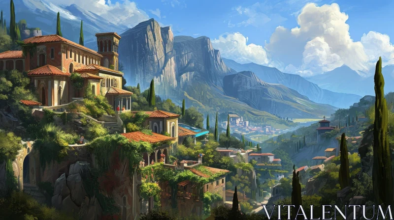 Breathtaking Mountain Town Landscape | Serene Cliffside Views AI Image