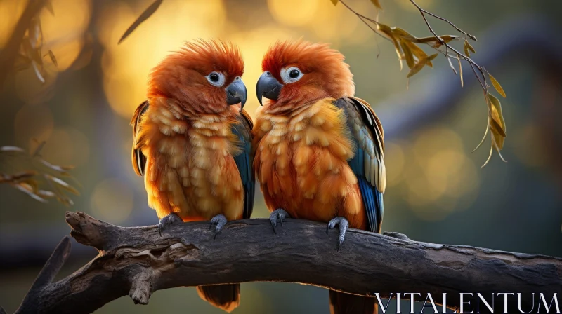 Colorful Parrots on Branch: A Captivating Encounter AI Image