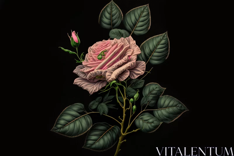 AI ART Delicate Pink Rose Illustration - Surrealistic Floral Art