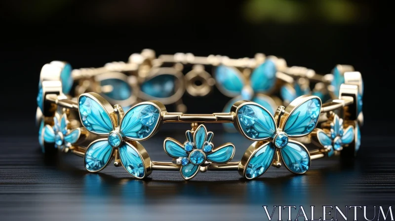 Exquisite Yellow Gold Bracelet with Blue Enamel and Diamonds AI Image