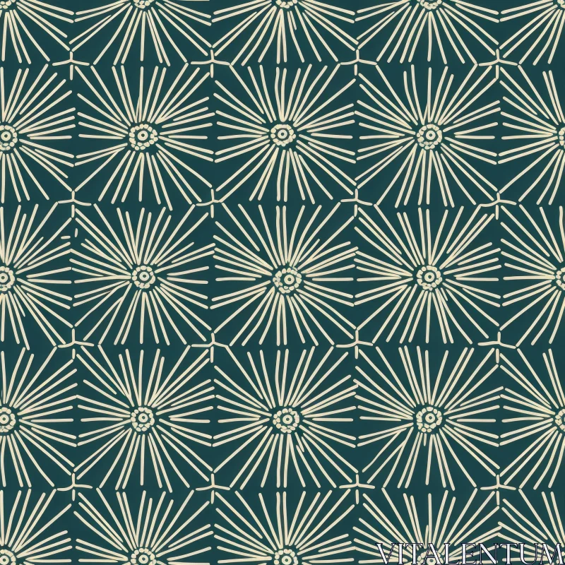 Geometric White Floral Pattern on Dark Green Background AI Image