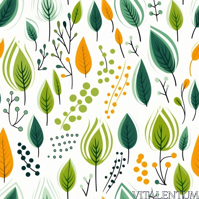 AI ART Green and Purple Leaves and Berries Seamless Pattern