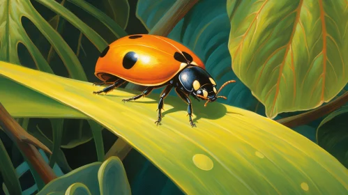 Ladybug on Green Leaf Painting