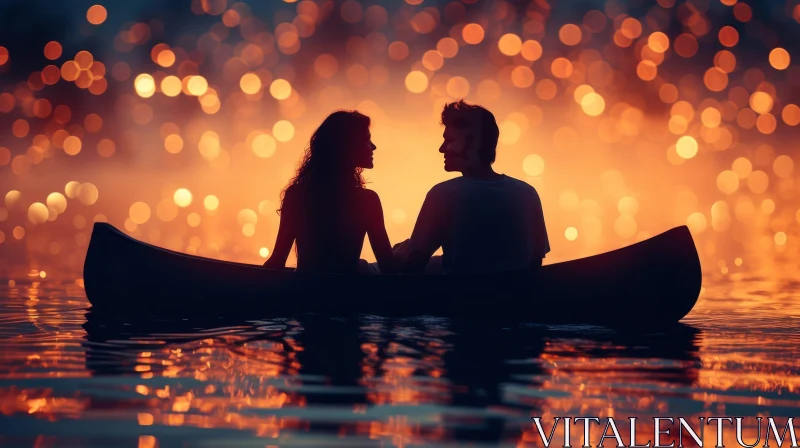 Romantic Sunset Canoe Scene - Love Couple on Lake AI Image
