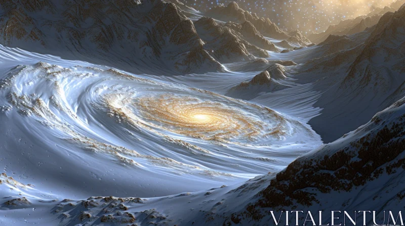 AI ART Spiral Galaxy in a Mountainous Landscape - Captivating Space Exploration Image