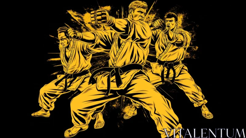 Three Men Martial Arts Digital Illustration AI Image