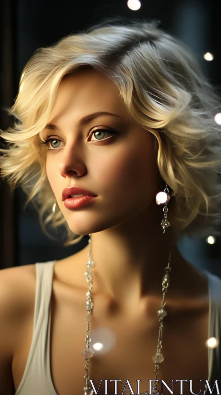 Captivating Portrait of a Young Woman with Blonde Hair AI Image