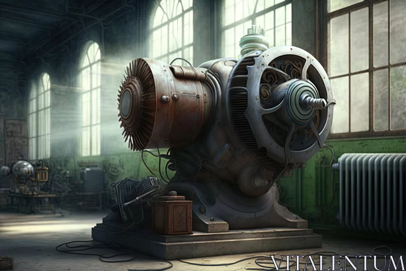 Captivating Steampunk Engine in an Industrial Room | Raw Energy AI Image