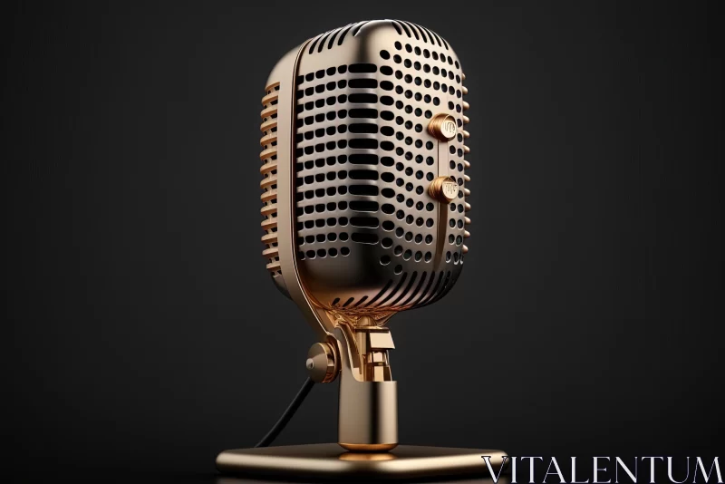 Captivating Vintage Gold Microphone on Black Background | Photorealistic Art AI Image