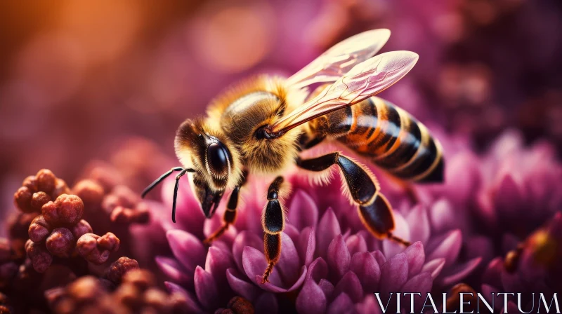 Close-up Honeybee on Purple Flower AI Image