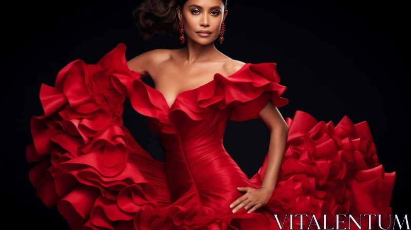 Elegant Woman in Red Dress - Fashion Portrait AI Image
