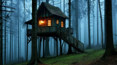 Enchanting Treehouse in a Mystical Forest