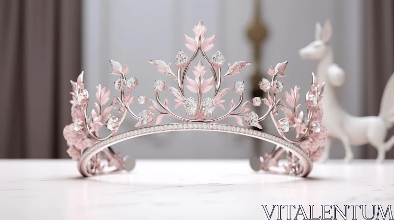 AI ART Exquisite Diamond-Adorned Tiara on Marble Table