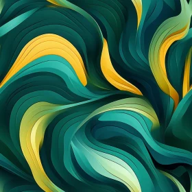 Green Teal Yellow Abstract Wavy Painting