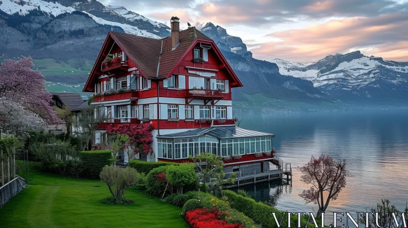 Idyllic Lake House Surrounded by Nature AI Image