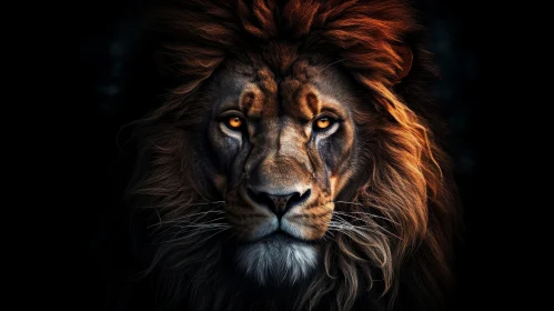 Majestic Lion Portrait - Golden Eyes Staring